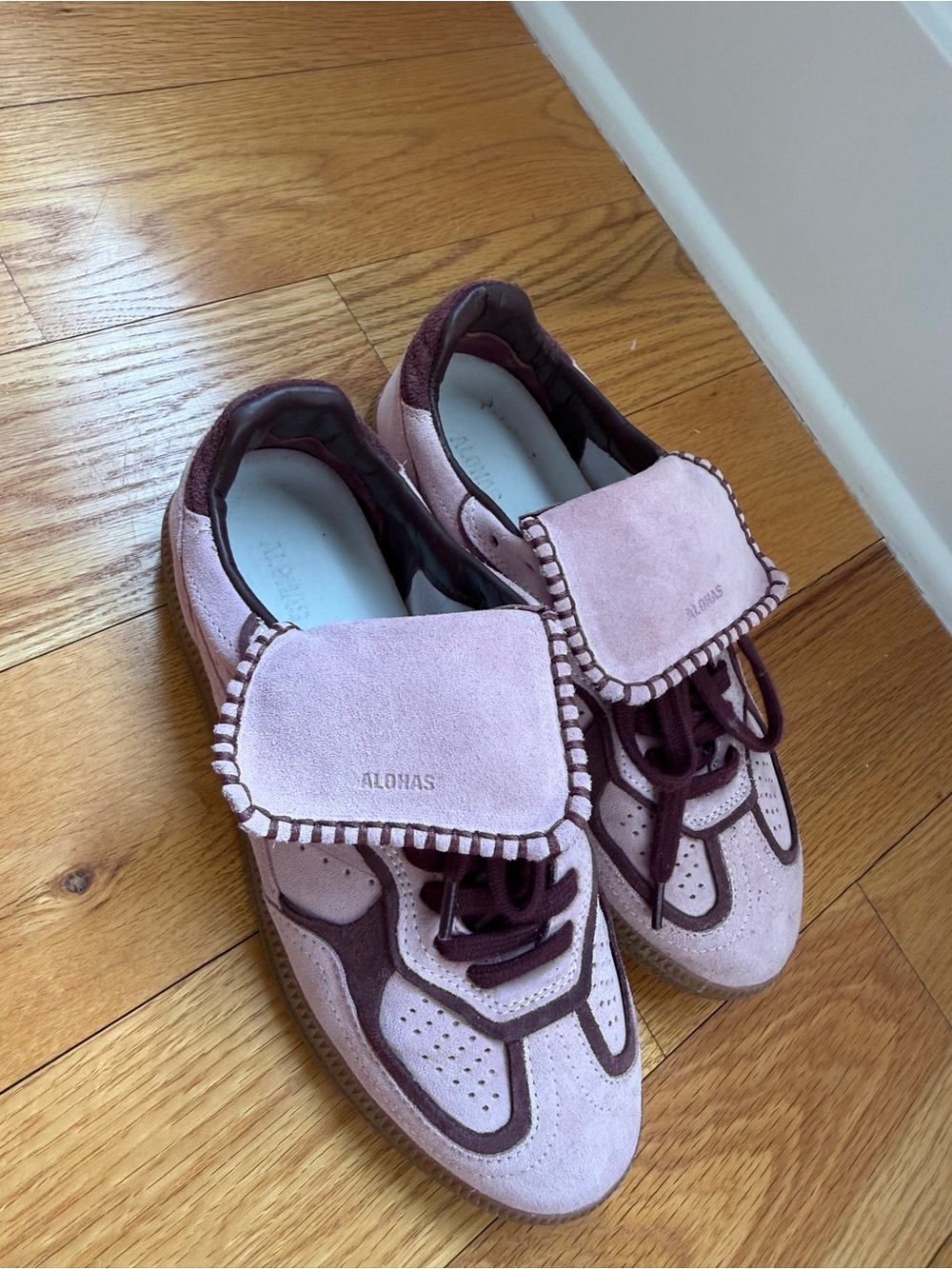 ALOHAS Two-Tone Pink and Burgundy Suede Sneakers